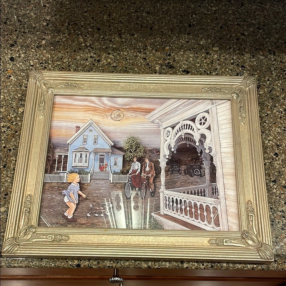 Shirley Art in Wood “Out and About” Framed Painting Art Victorian House Scene